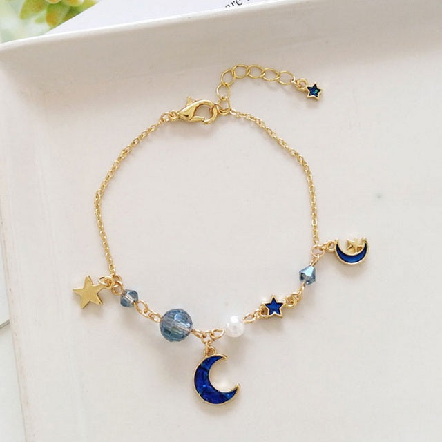 Japan Korea Star Moon Bracelet For Women Fashion Crystal Pearl Chain Jewelry